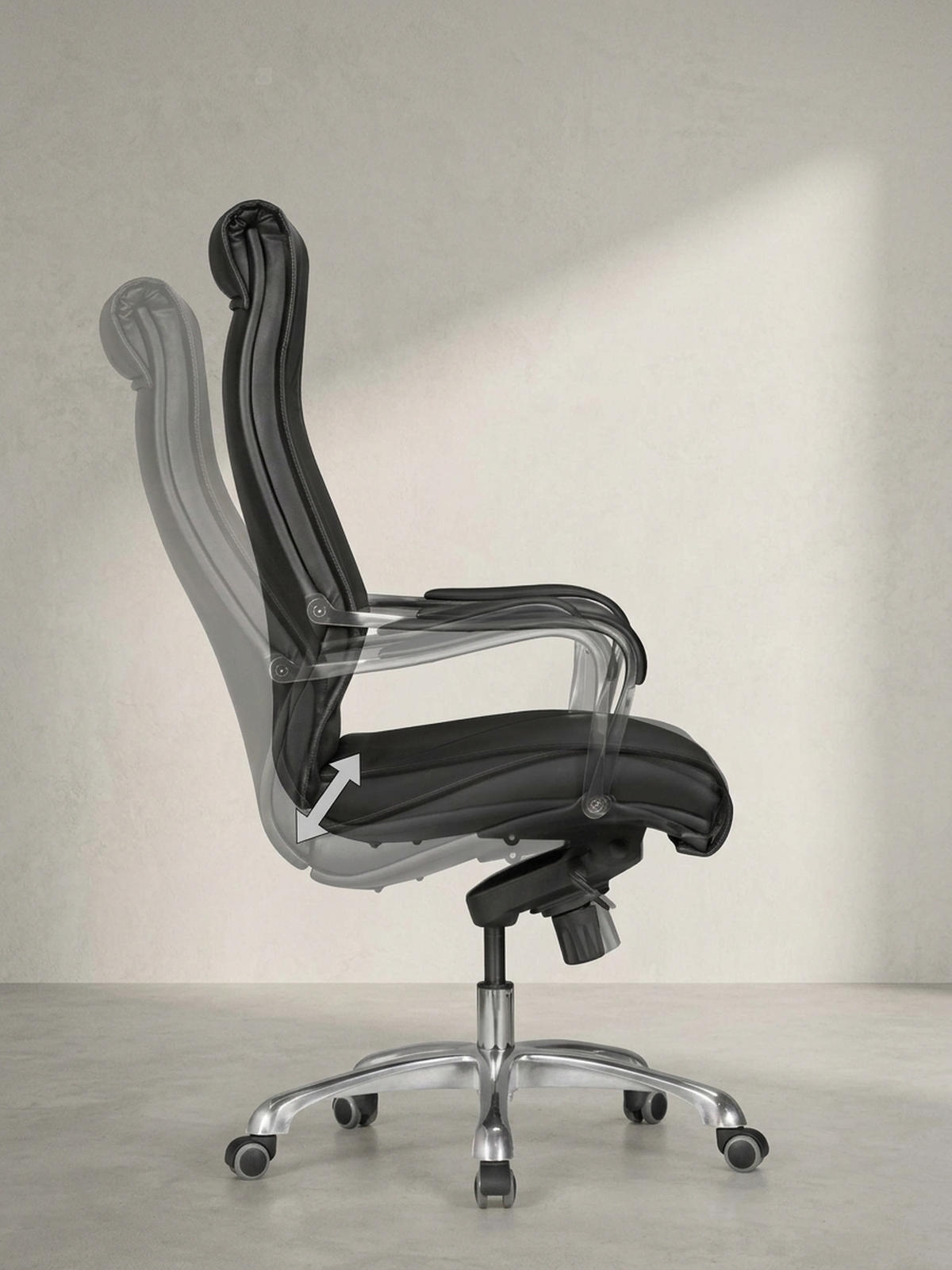 CHEFSESSEL XXL Kunstleder ergonomisch höhenverstellbar bis 150 kg VENGA, Schwarz 61x60x126 cm - Silberfarben/Schwarz, Kunststoff/Textil (61/126/60cm) - KADIMA DESIGN