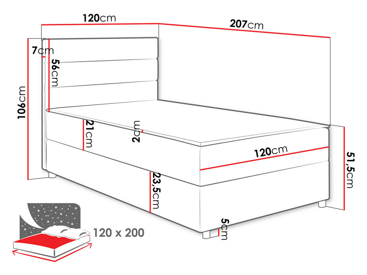 BOXBETT Elen - H3 - Schwarz/Rosa, Holz/Holzwerkstoff (120/200cm) - MIRJAN24