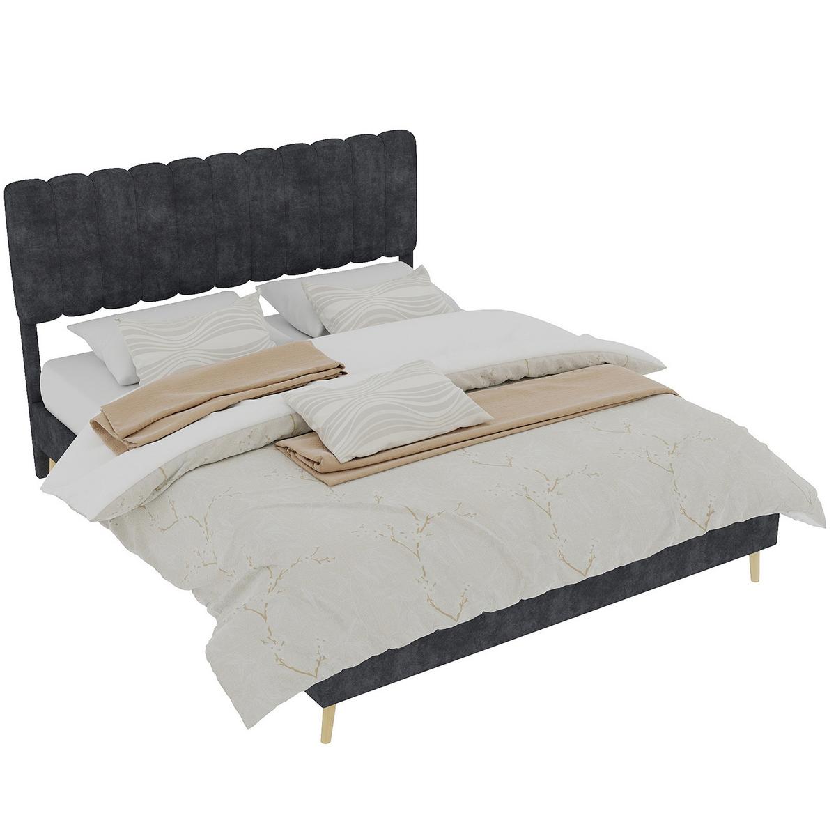 POLSTERBETT 160/200 cm grau aus Stoff und Metall mit Kopfteil - Grau, Textil (160/200cm) - OKWISH