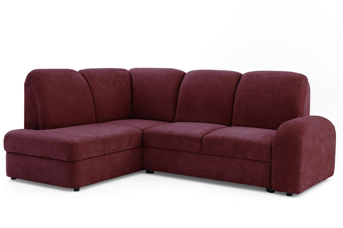 ECKSOFA VIBE L Links mit Schlaffunktion 129x205 Chenille Bordeaux - Bordeaux/Schwarz, Holz/Kunststoff (186/250cm) - Muffo
