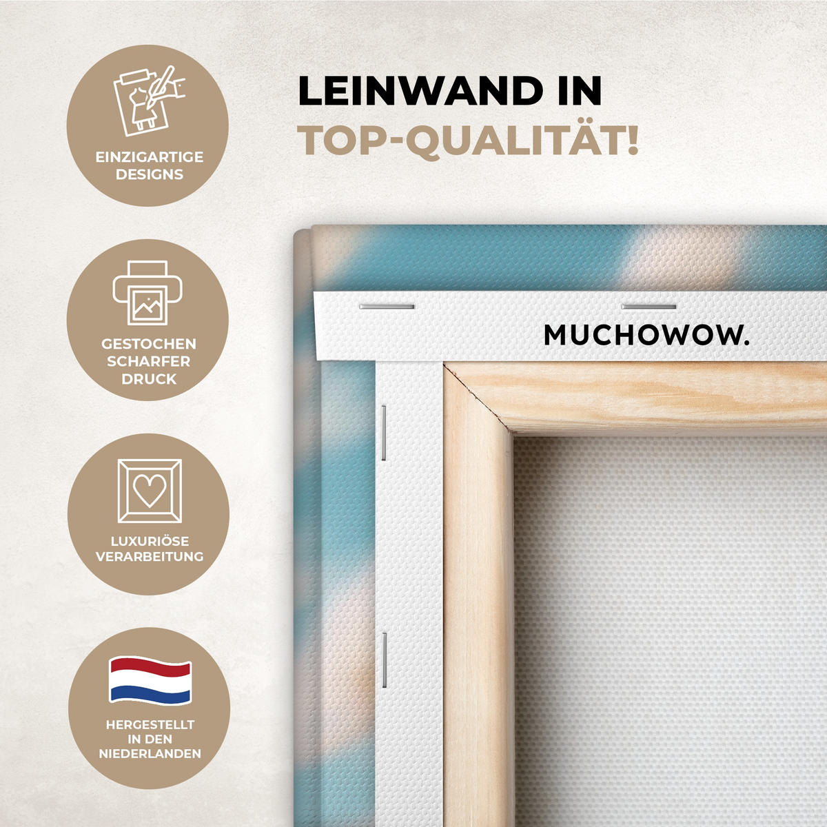 LEINWANDBILD Ziergras - Wind - Hellbraun Deko Groß 90x90 cm - Hellblau, Textil (90/90cm) - MuchoWow