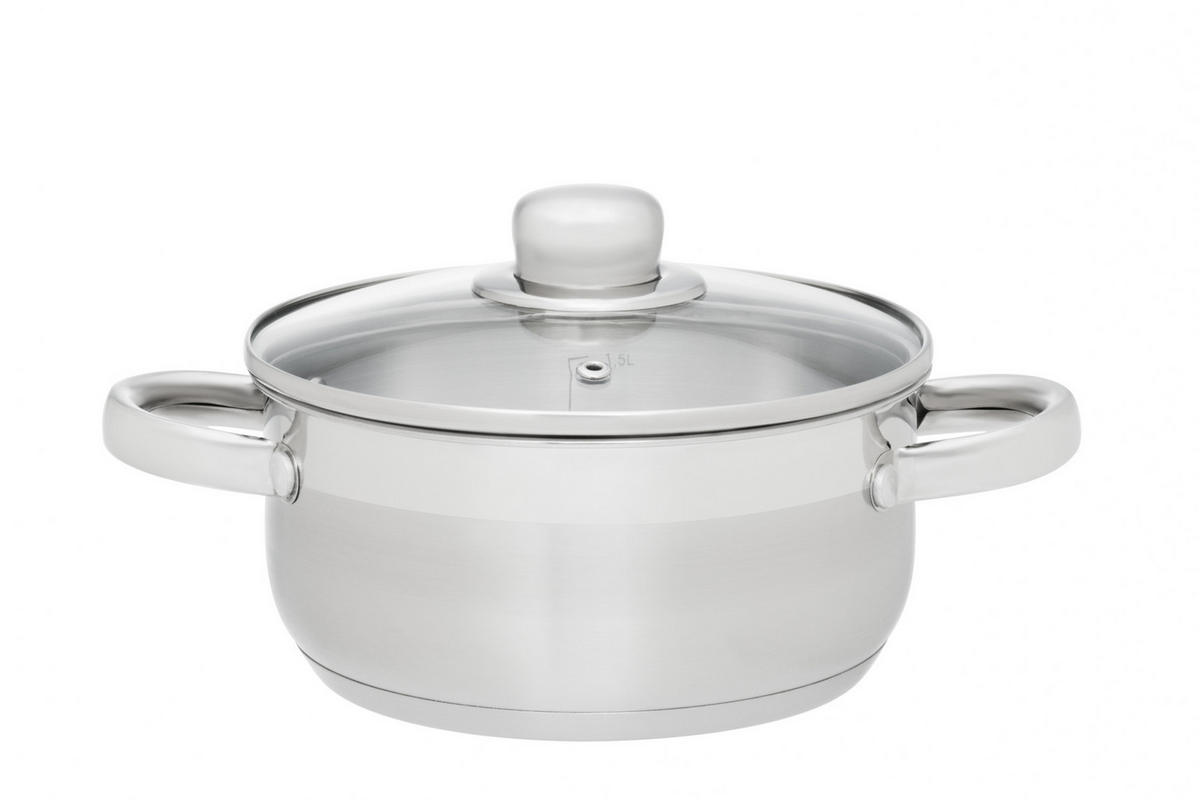 STAHLTOPF mit Glasdeckel 2 l - Silberfarben, Metall (20cm)