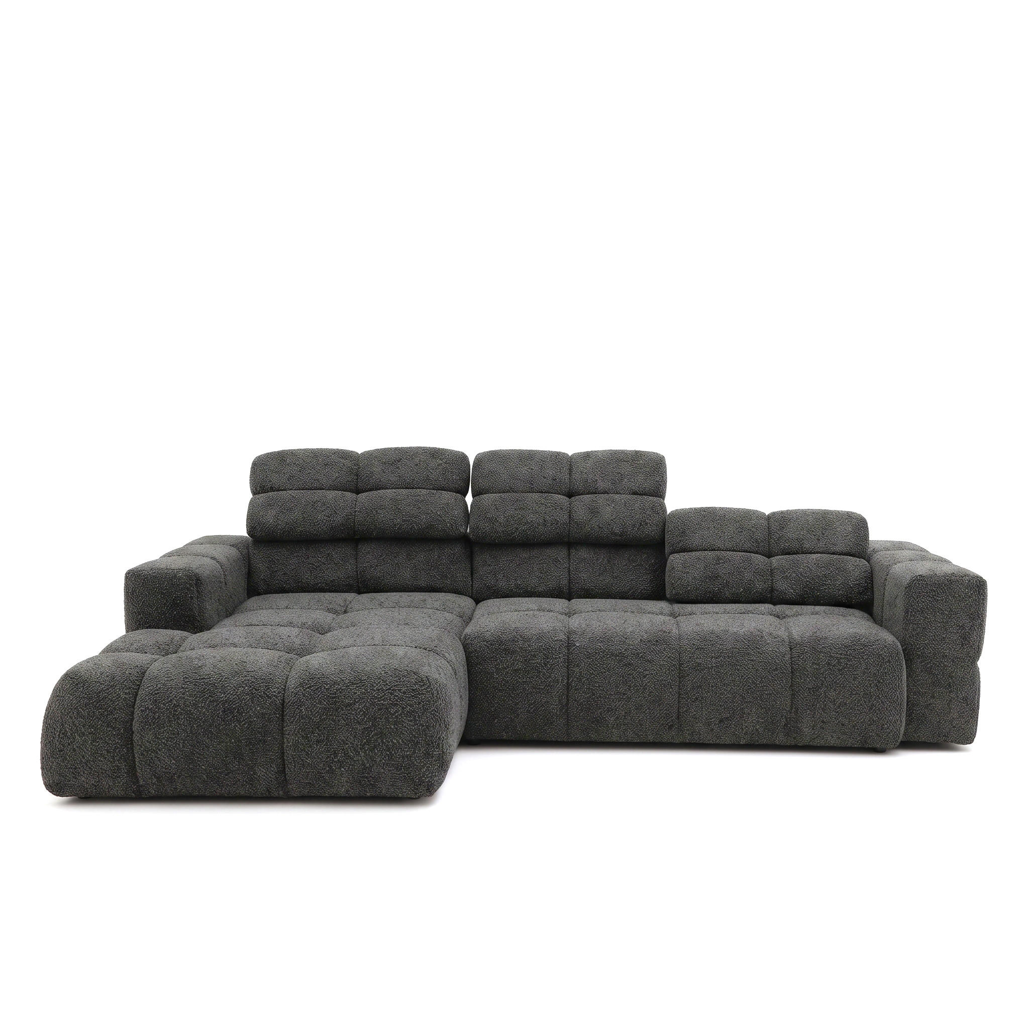 ECKSOFA TENDER Links mit Schlaffunktion und Verstellbare Kopfstützen, Chenille dunkelgrau - Dunkelgrau/Schwarz, Holz/Kunststoff (315/176cm) - Muffo
