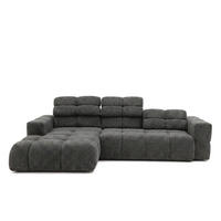 ECKSOFA TENDER Links mit Schlaffunktion und Verstellbare Kopfstützen, Chenille dunkelgrau - Dunkelgrau/Schwarz, Holz/Kunststoff (315/176cm) - Muffo