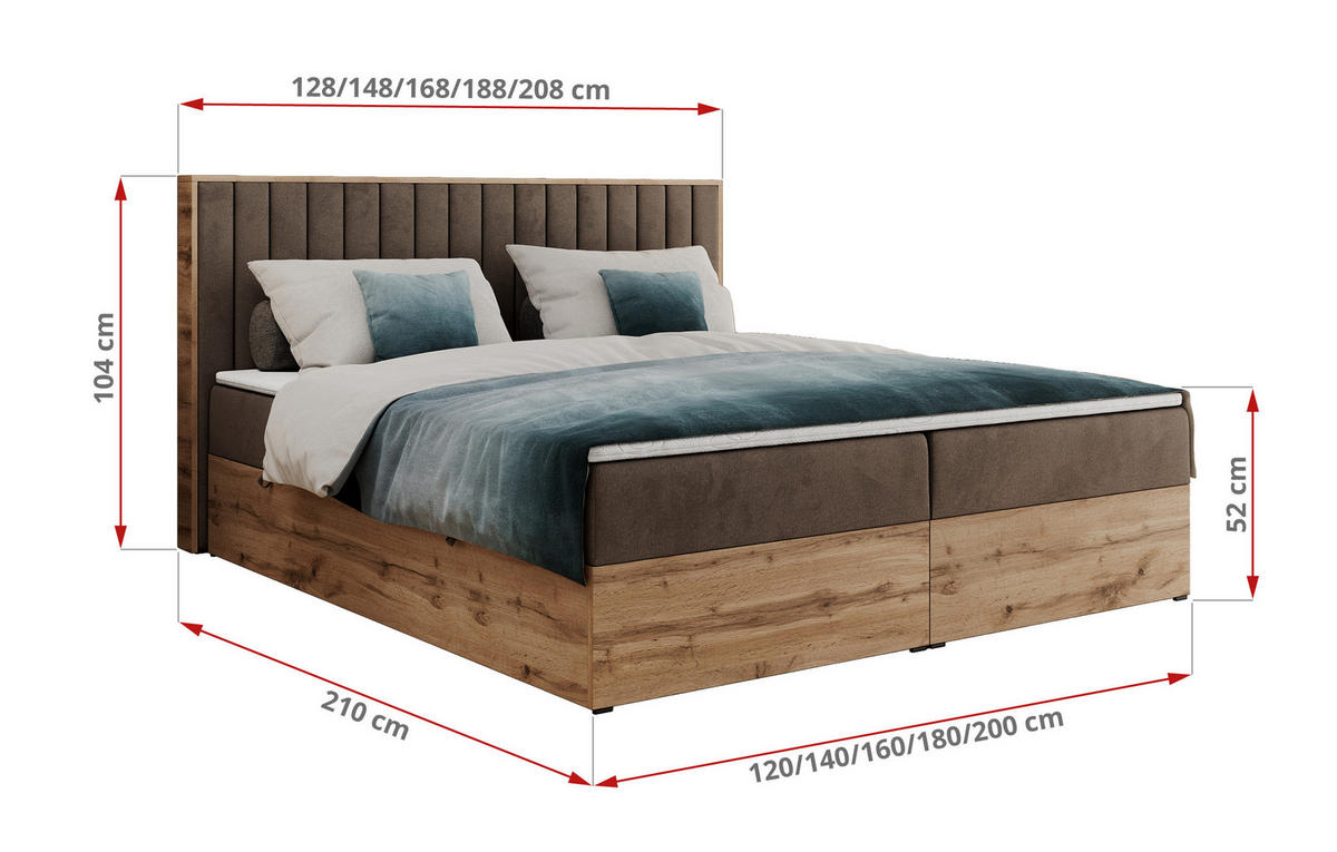 BOXBETT ALBERO 4 - 120/200 Braun Velvet - H3 - Braun, Holz/Textil (120/200cm) - MKS