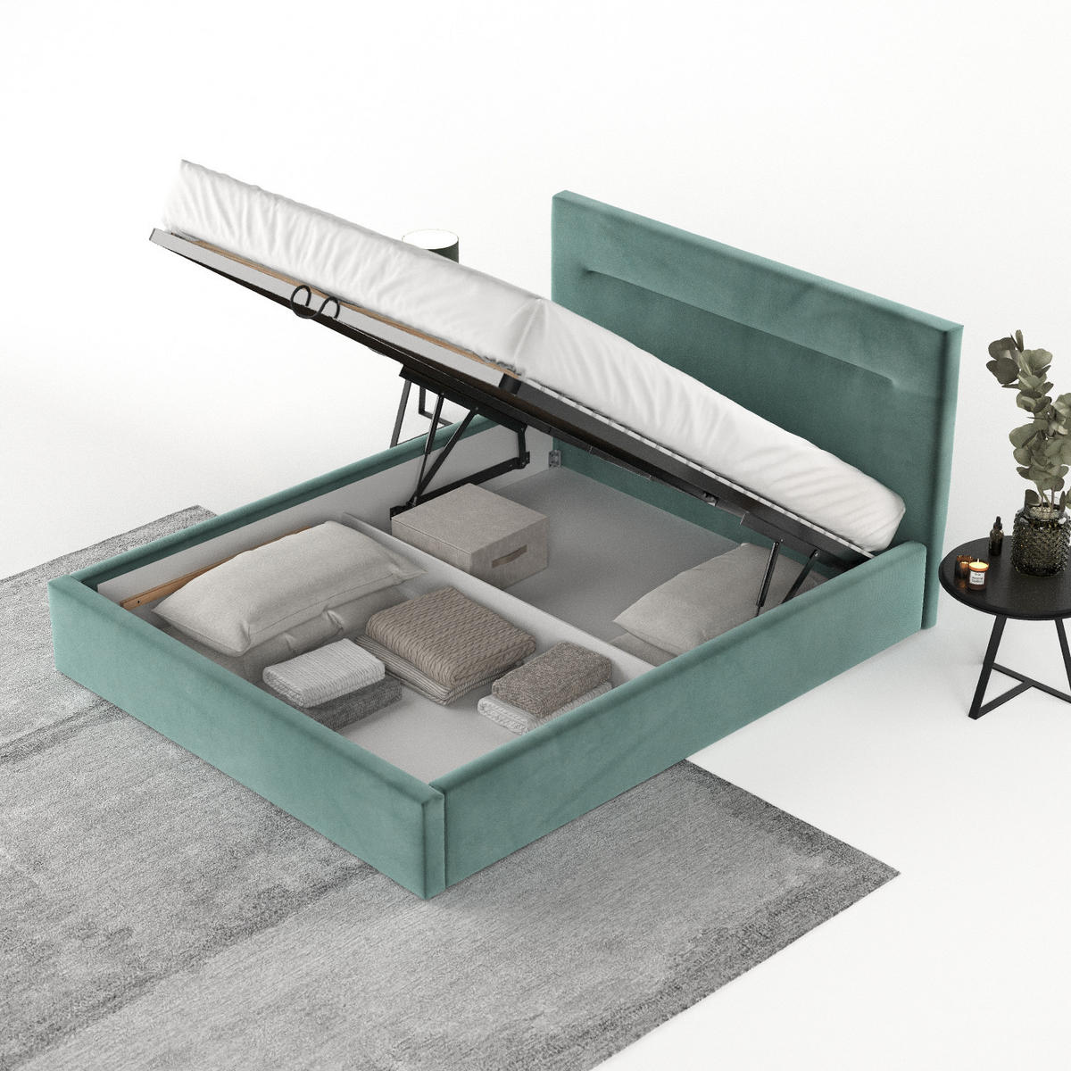 POLSTERBETT Liline 140/200 cm Türkis im Kronos Stoff - Türkis/Schwarz, Holz/Holzwerkstoff (140/200cm) - AltaBeds