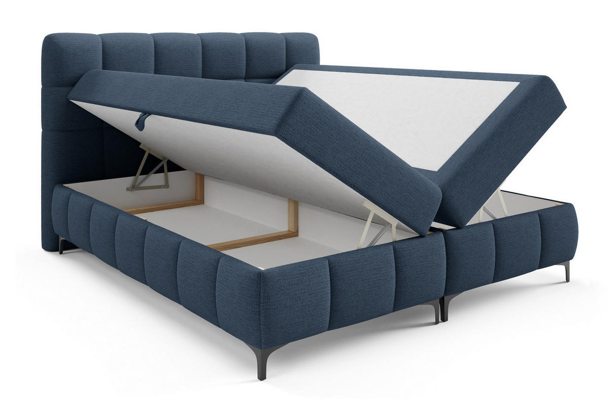 BOXSPRINGBETT 140x200 Altessa mit Bettkasten, Matratze, Topper, Marineblau - Dunkelblau, Holz/Textil (140/200cm) - Emporius