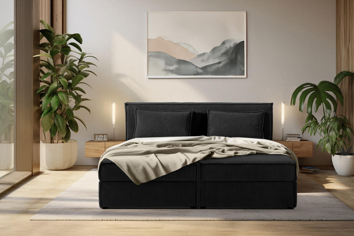 BOXSPRINGBETT ROTI mit Stauraum, schwarz - Schwarz, Holz/Holzwerkstoff (180/200cm) - KONSIMO®