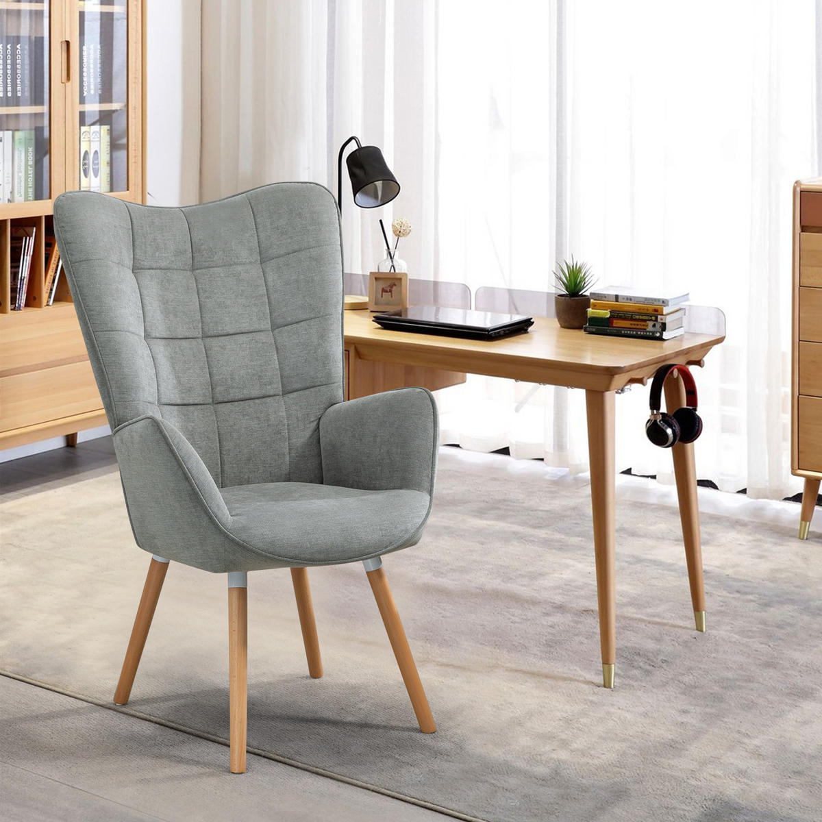 OHRENSESSEL in Webstoff, Grau - Grau, Holz/Textil (66/106/53cm) - Meubles Cosy