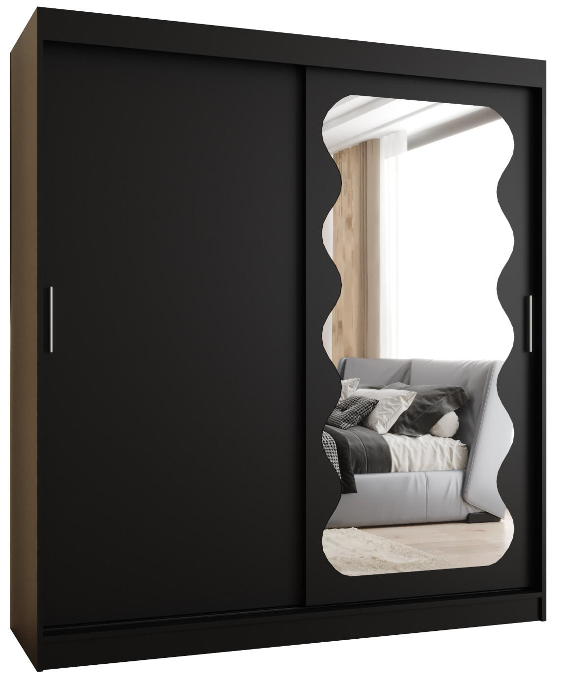 SCHWEBETÜRENSCHRANK 200/180/62 2-türig - Silberfarben/Schwarz, Holz (180/200/62cm) - MÖBEL KRYSPOL