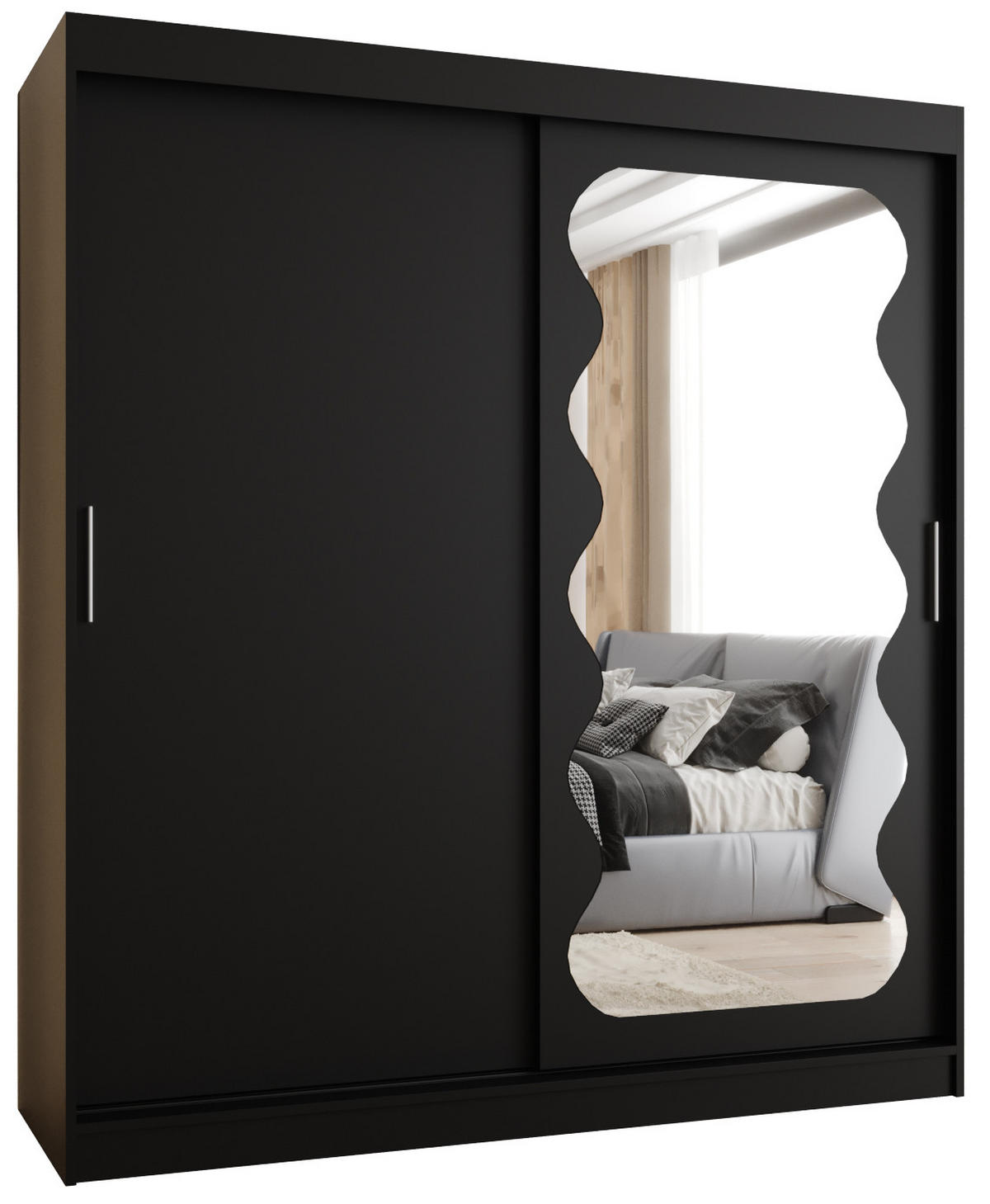 SCHWEBETÜRENSCHRANK 200/180/62 2-türig - Silberfarben/Schwarz, Holz (180/200/62cm) - MÖBEL KRYSPOL