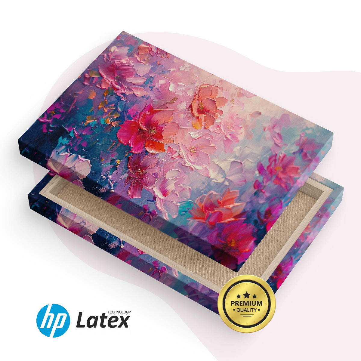 LEINWANDBILD Abstraktion Blumen Malarei 90x60 cm - Blau/Rot, Textil (90/60cm) - Muralo