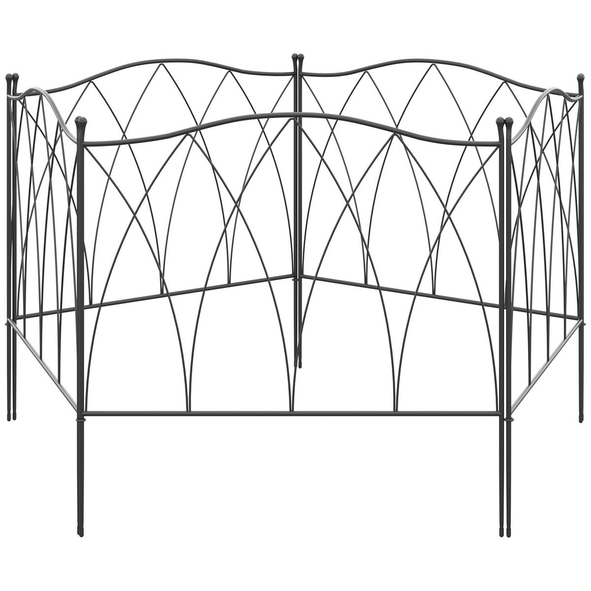 GARTENZAUN DE-18047 5-teilig, dekorativ mit Kurven Schwarz - Schwarz, Metall (1/62cm) - ComfortXL