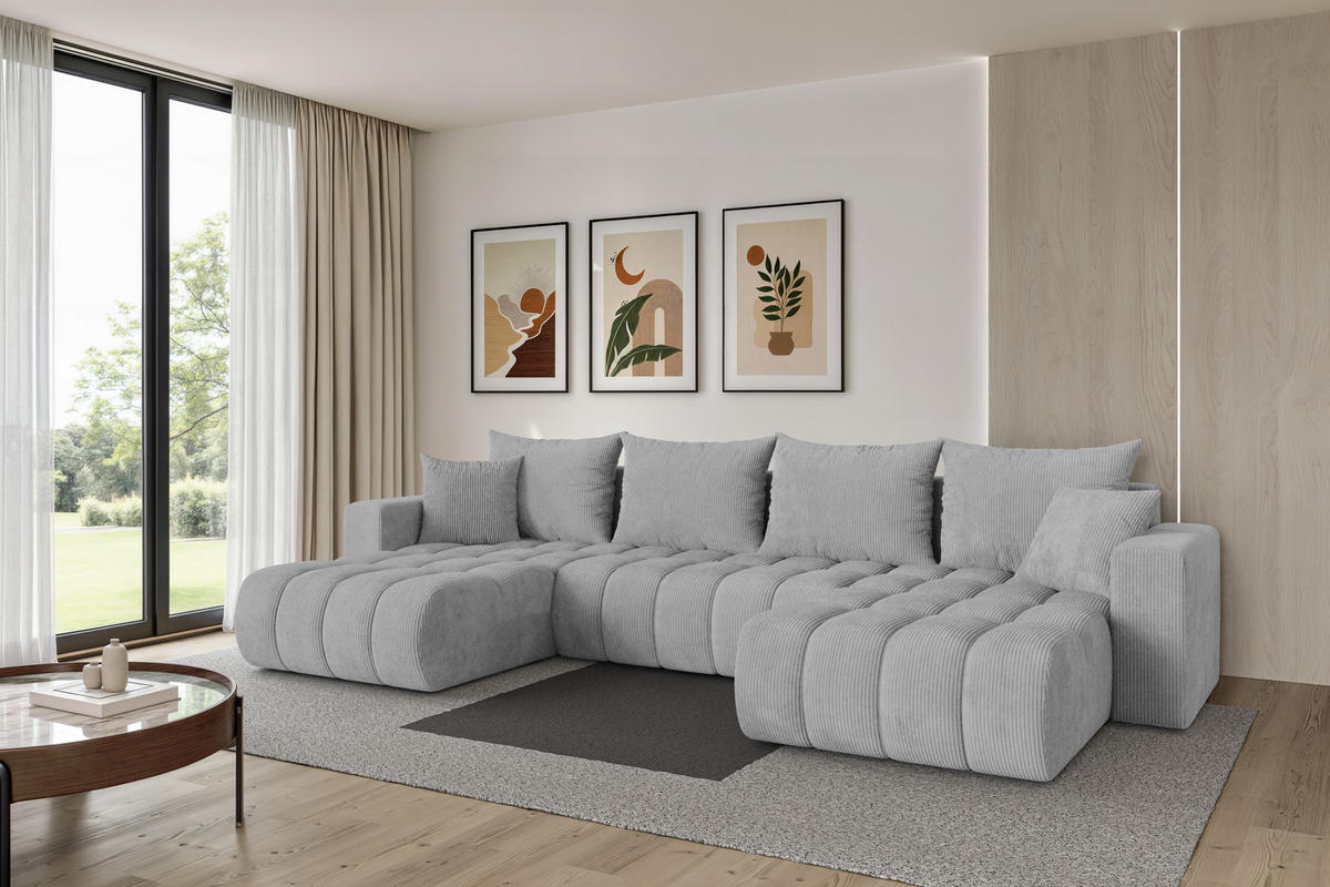 SEDACÍ SOUPRAVA DO U s funkcí spaní a úložným prostorem MILA-U-v1 378x194x86 šedá manšestr - šedá/černá, kompozitní dřevo/textil (378/86/194cm) - ALTDECOR