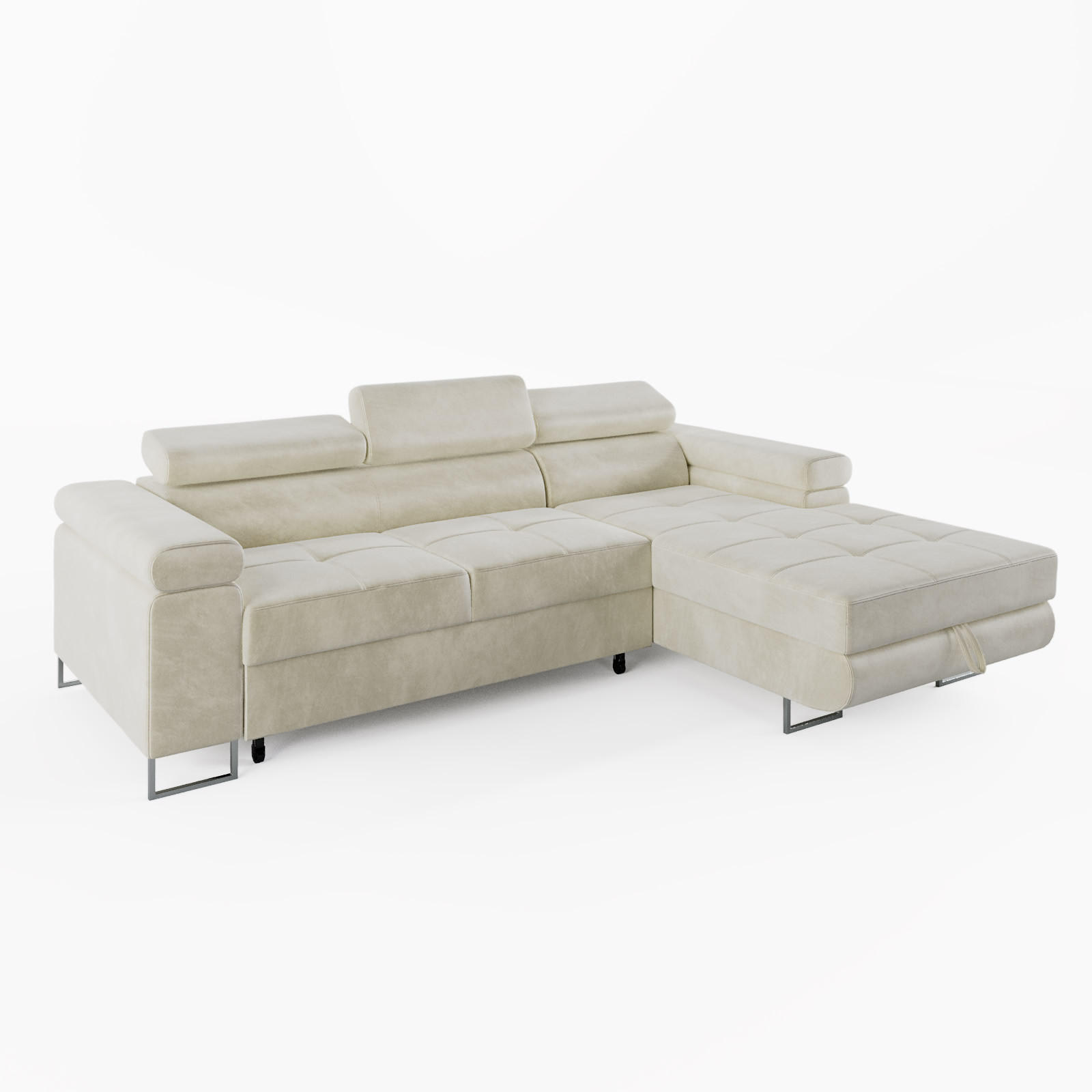 ECKSOFA VEMO MINI Rechts Creme Velour-Stoff Kompakter Komfort für Wohnräume - Creme, Textil (235/175cm) - Barchello
