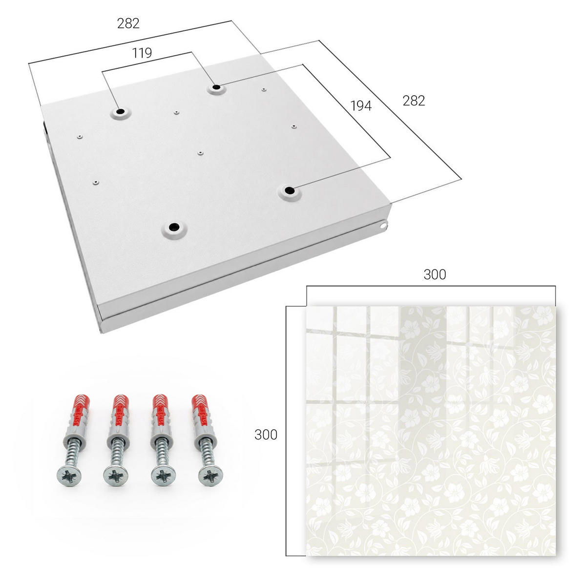 SCHLÜSSELBOX Weiß 30x30 cm – Türöffnung nach rechts - Blumenmuster - Beige, Metall (30/30/5cm) - TULUP