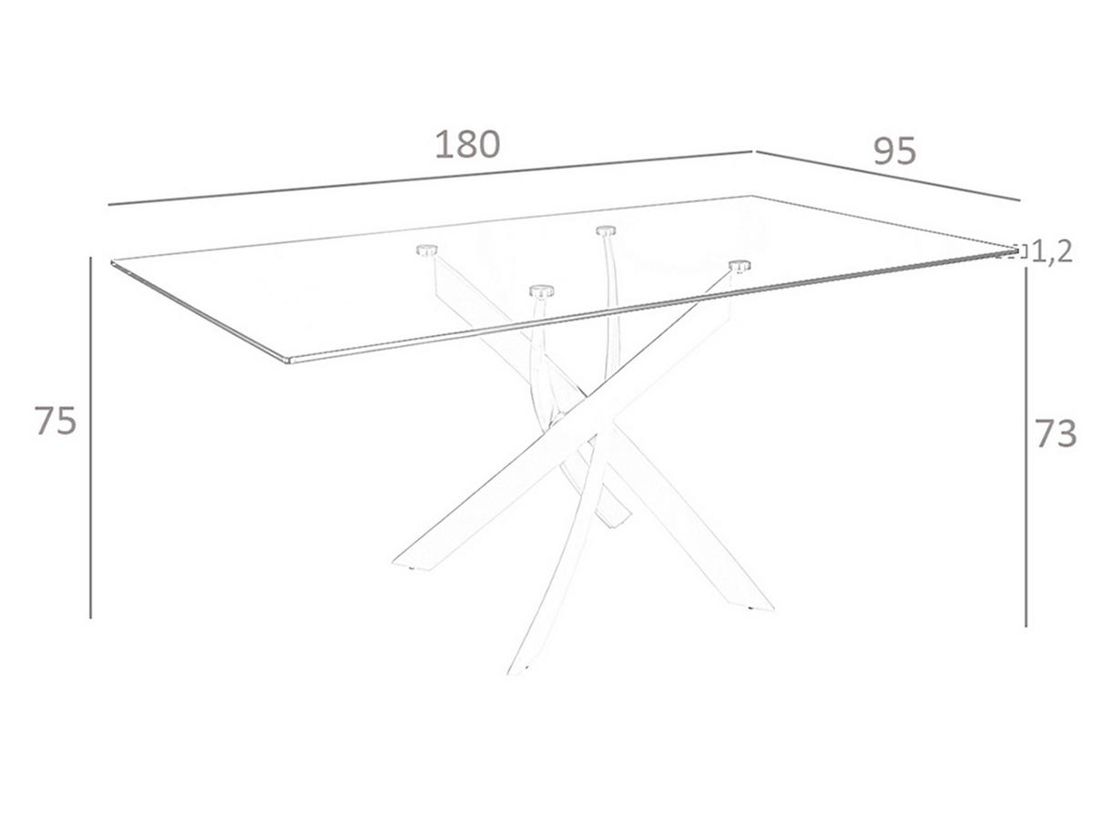 ESSTISCH Rechteckig Glas | Stahl 180/95/75 cm - Edelstahlfarben/Transparent, Metall (95/180/75cm) - ANGEL CERDA