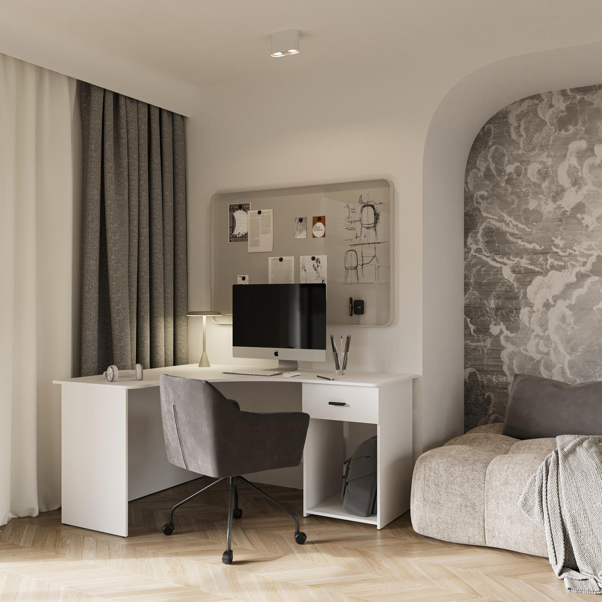 SCHREIBTISCH CANTONE 155x125x75 cm Bürotisch Computertisch, Weiß - Weiß, Holzwerkstoff (125/155/75cm) - MASSENO