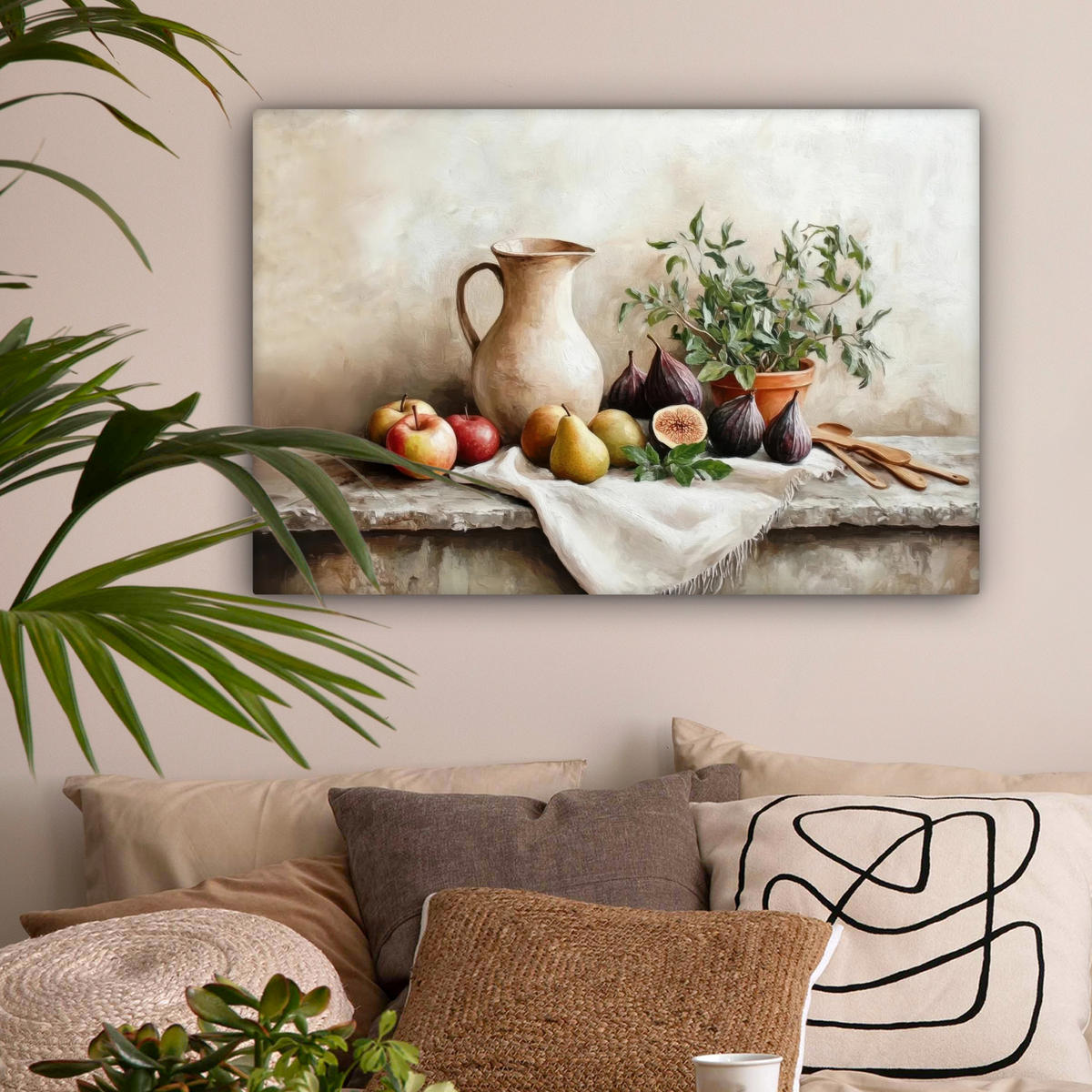 LEINWANDBILD Obst - Kräuter - Ländlich Wanddeko 90x60 cm - Naturfarben, Textil (90/60cm) - MuchoWow