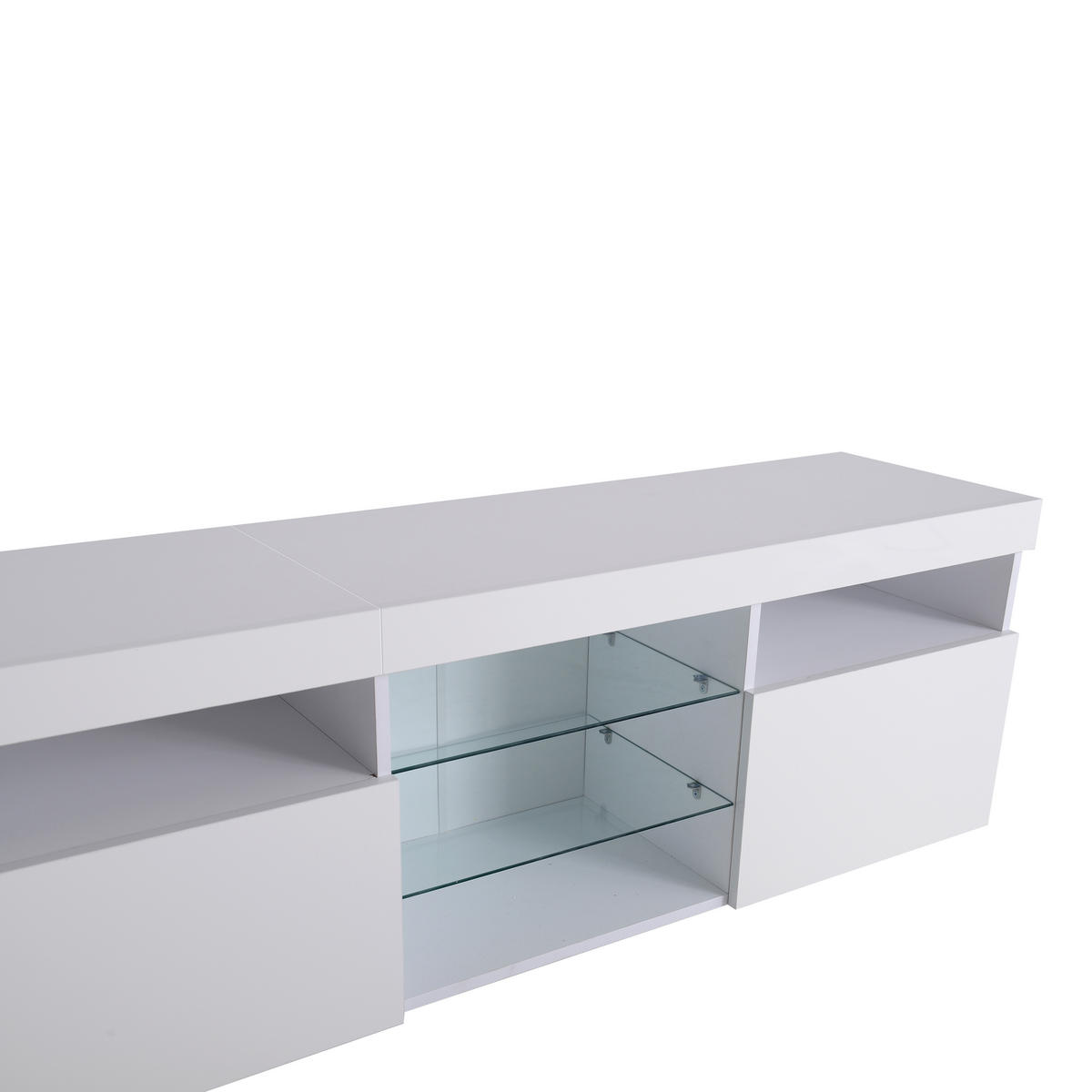 LOWBOARD in Weiß mit LED-Beleuchtung und Stauraum für Wohn- und Esszimmer, B180/T35/H48cm - Weiß, Glas/Holzwerkstoff (180/45/35cm) - STILVORA