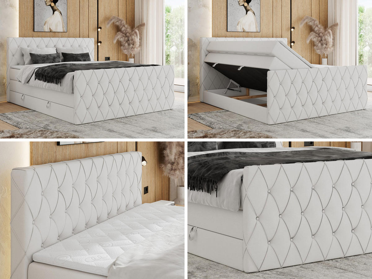 BOXSPRINGBETT MIREN KING DUO 160/200 Weiß Kunstleder - H4 - Weiß, Holz/Textil (160/200cm) - MKS