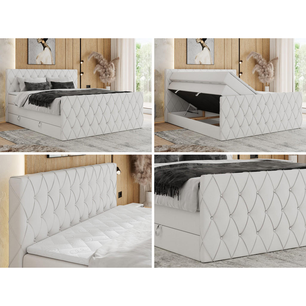 Thumbnail - MKS Boxspringbett, Weiß, Textil, 2-Sitzer, H4, Rechteckig, 180x200 cm, Schlafzimmer, Betten, Boxspringbetten