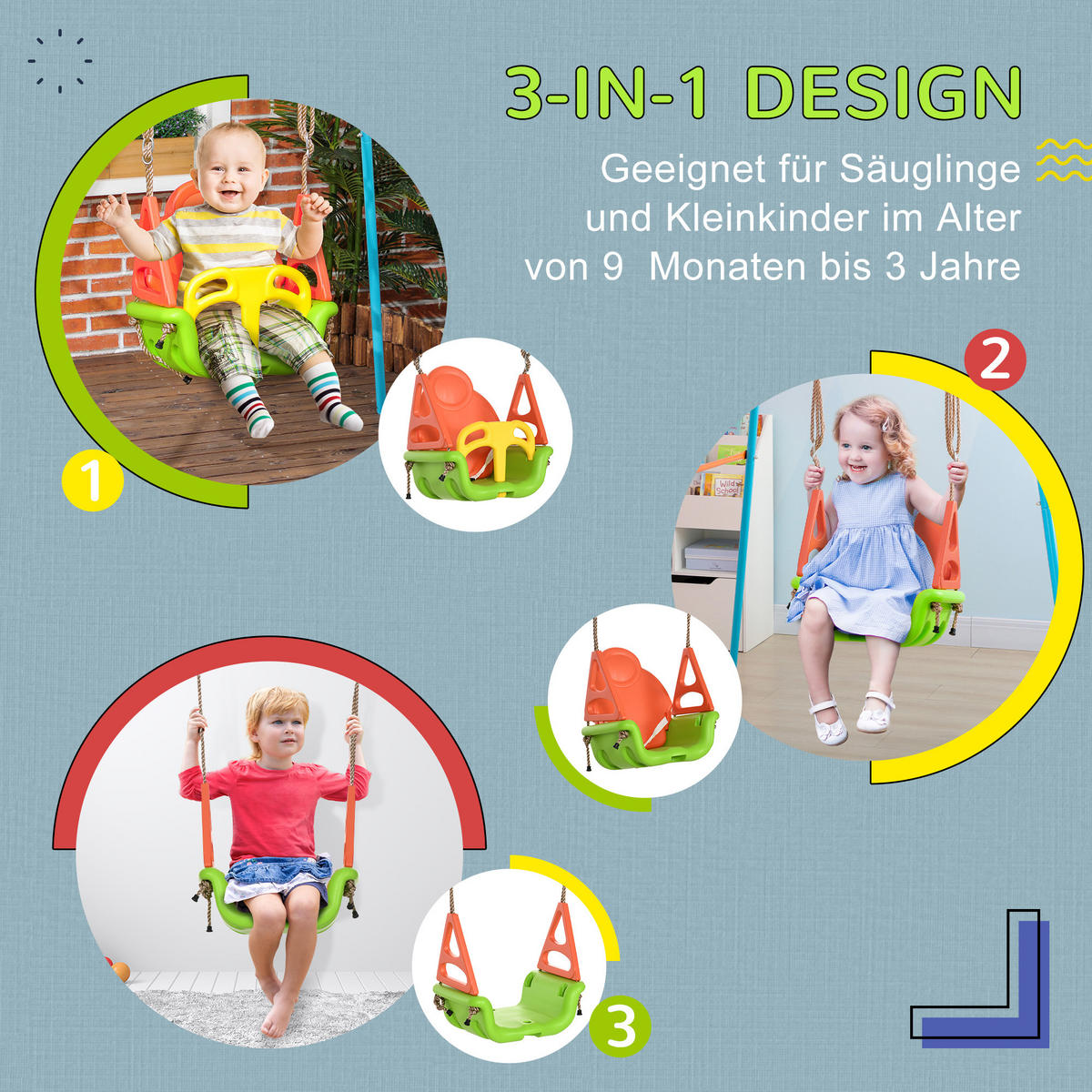 KINDERSCHAUKEL - Multicolor, Kunststoff (34/48cm) - Outsunny