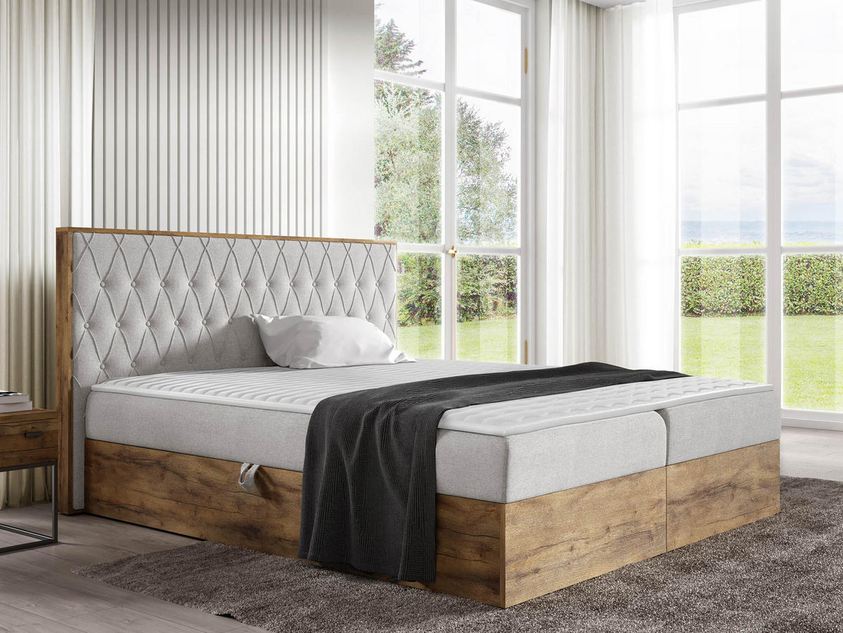 BOXBETT Wood 6 - Hellgrau, Holz/Textil (180/200cm) - MIRJAN24