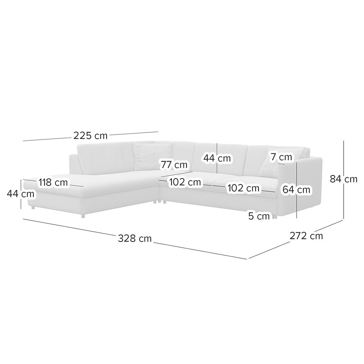 ECKSOFA mit Ottomane - Schwarz/Grau, Kunststoff/Textil (328/272cm) - home24
