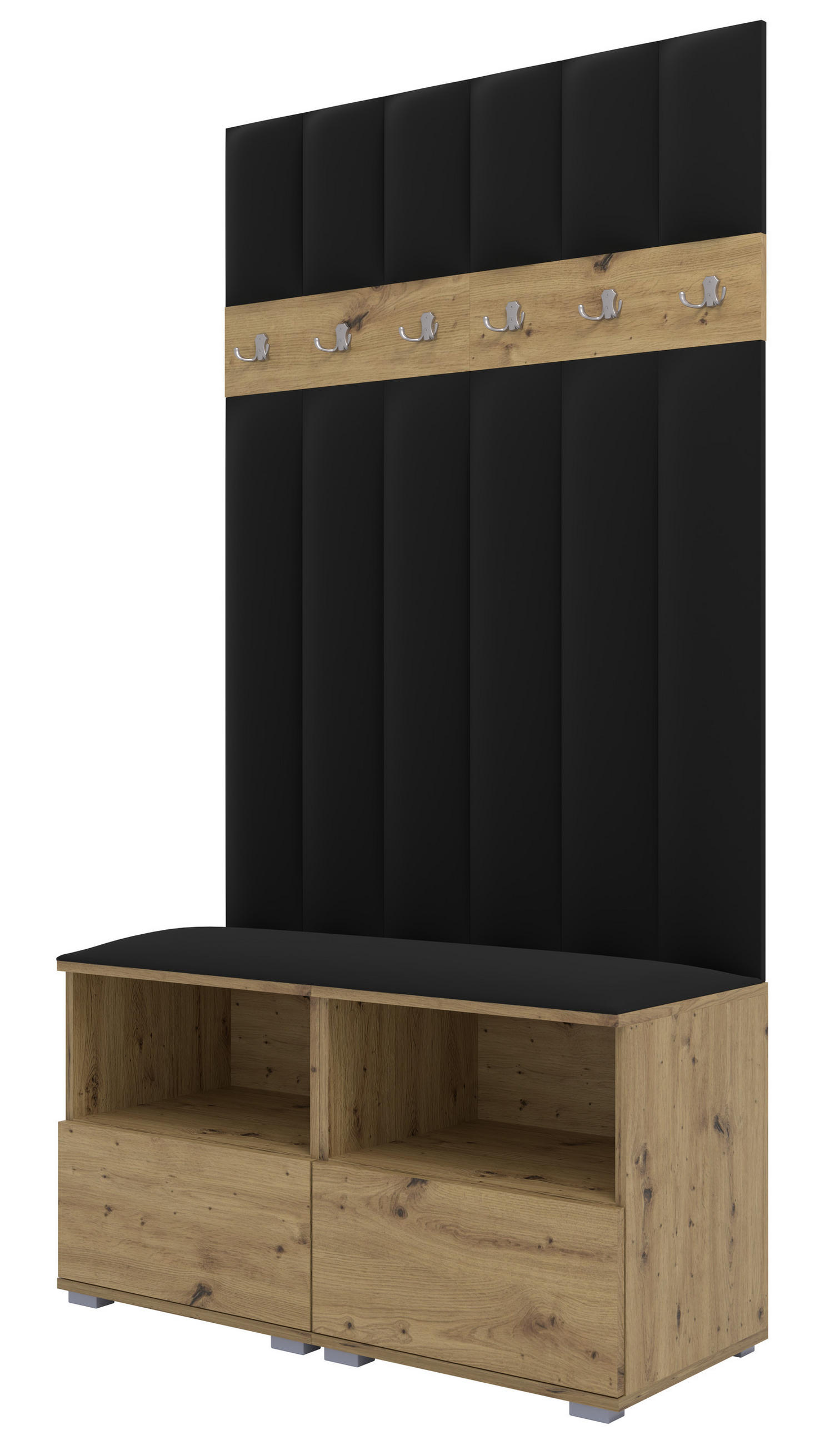GEPOLSTERT Garderoben-Set Nela III LUX (Farbe Eiche Artisan + Stoff Trinity 16) - Silberfarben/Schwarz, Holz/Holzwerkstoff (100/187/40cm) - Ravio