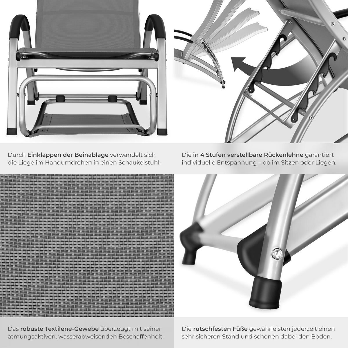 SONNENLIEGE 2er Set Avignon, 2in1 Schaukelstuhl, verstellbare Rückenlehne, 62 x 195 x 91 cm, anthrazit - Anthrazit, Metall (62/91/195cm) - tectake