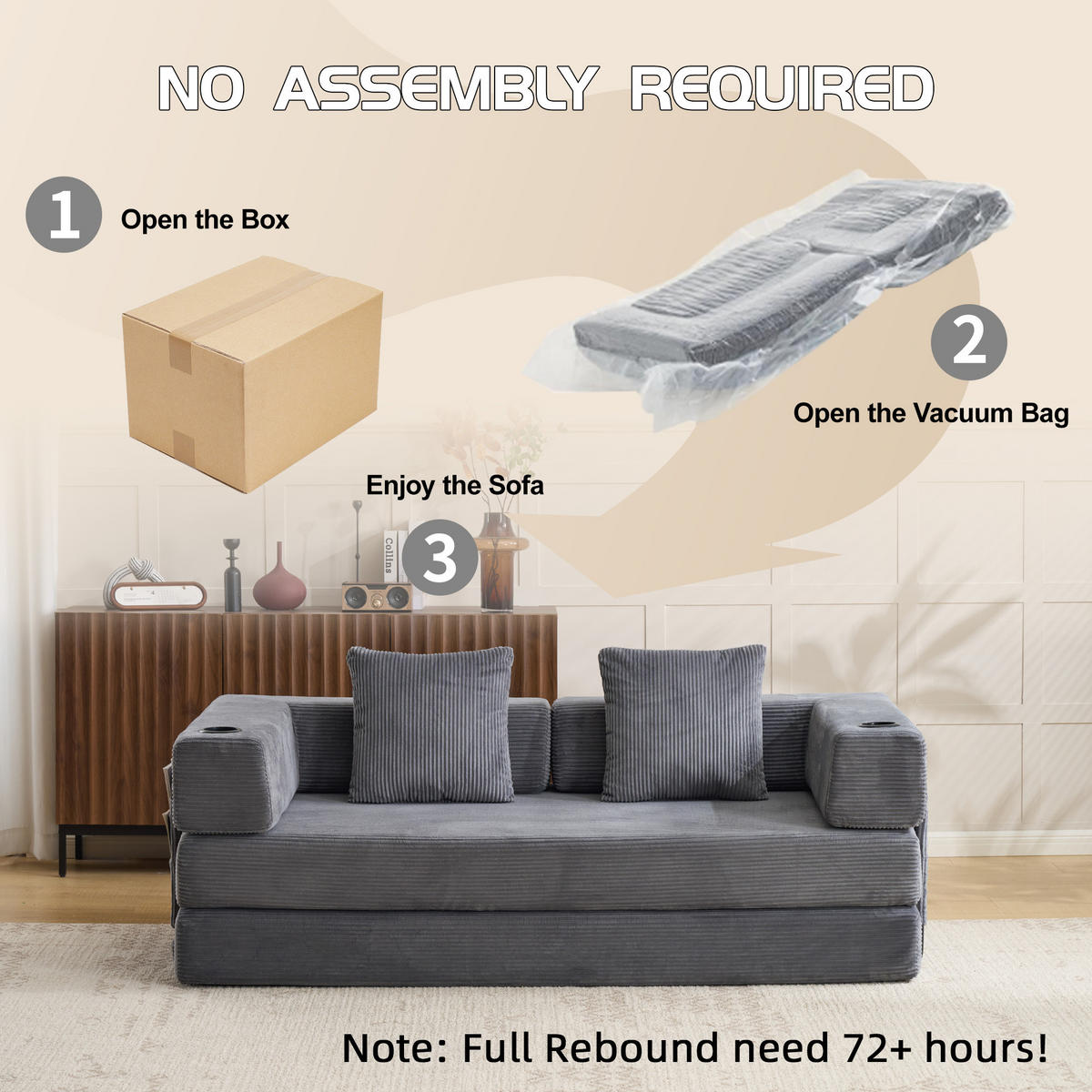 SCHLAFSOFA DE-33515 faltbar mit Becherhalter Dunkelgrau - Dunkelgrau, Textil (185/60/92.5cm) - ComfortXL
