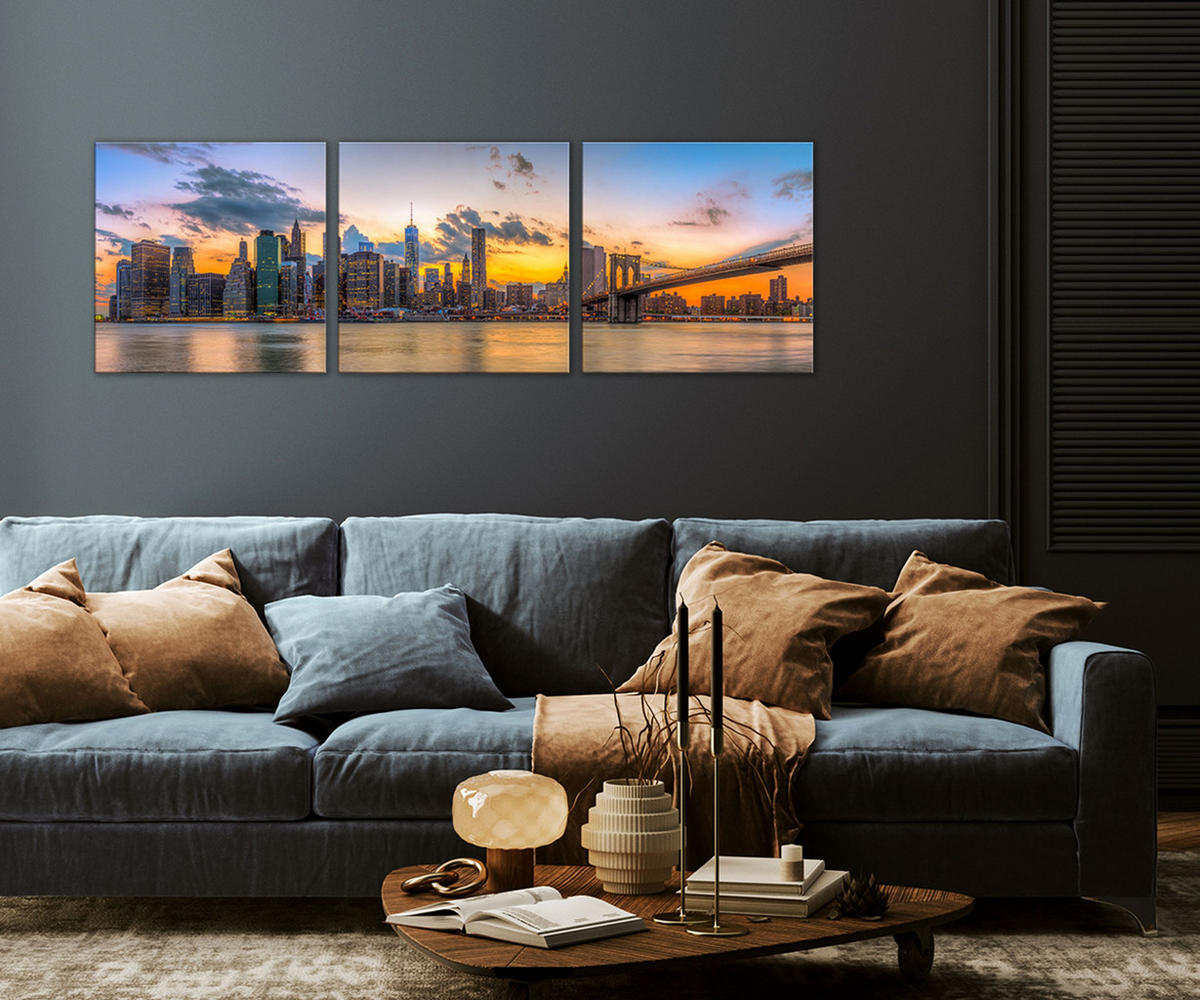 BILDER-SET aus Glas je 50x50 cm New York Skyline - Anthrazit, Glas (150/50cm) - artissimo