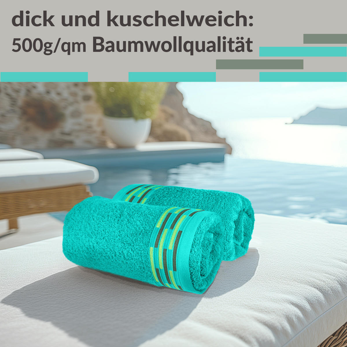 HANDTUCH Lugano Türkis 2er 50x100 cm - Türkis, Textil (50/100cm) - Lashuma
