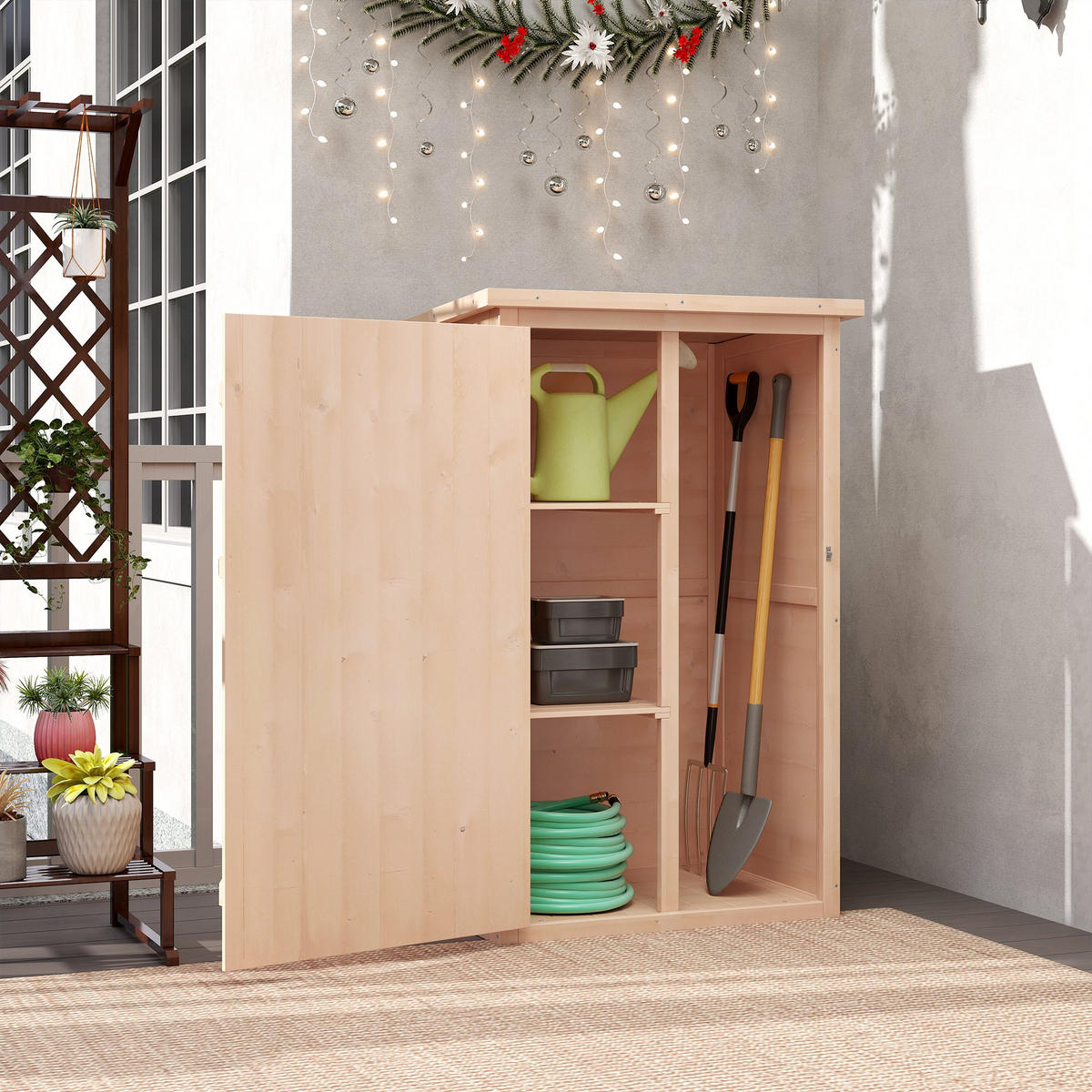 GARTENHAUS, Gerätehaus mit Asphaltspitze, Geräteschuppen mit Regalböden Tanne - Fichtefarben, Holz (56/115/75cm) - Outsunny