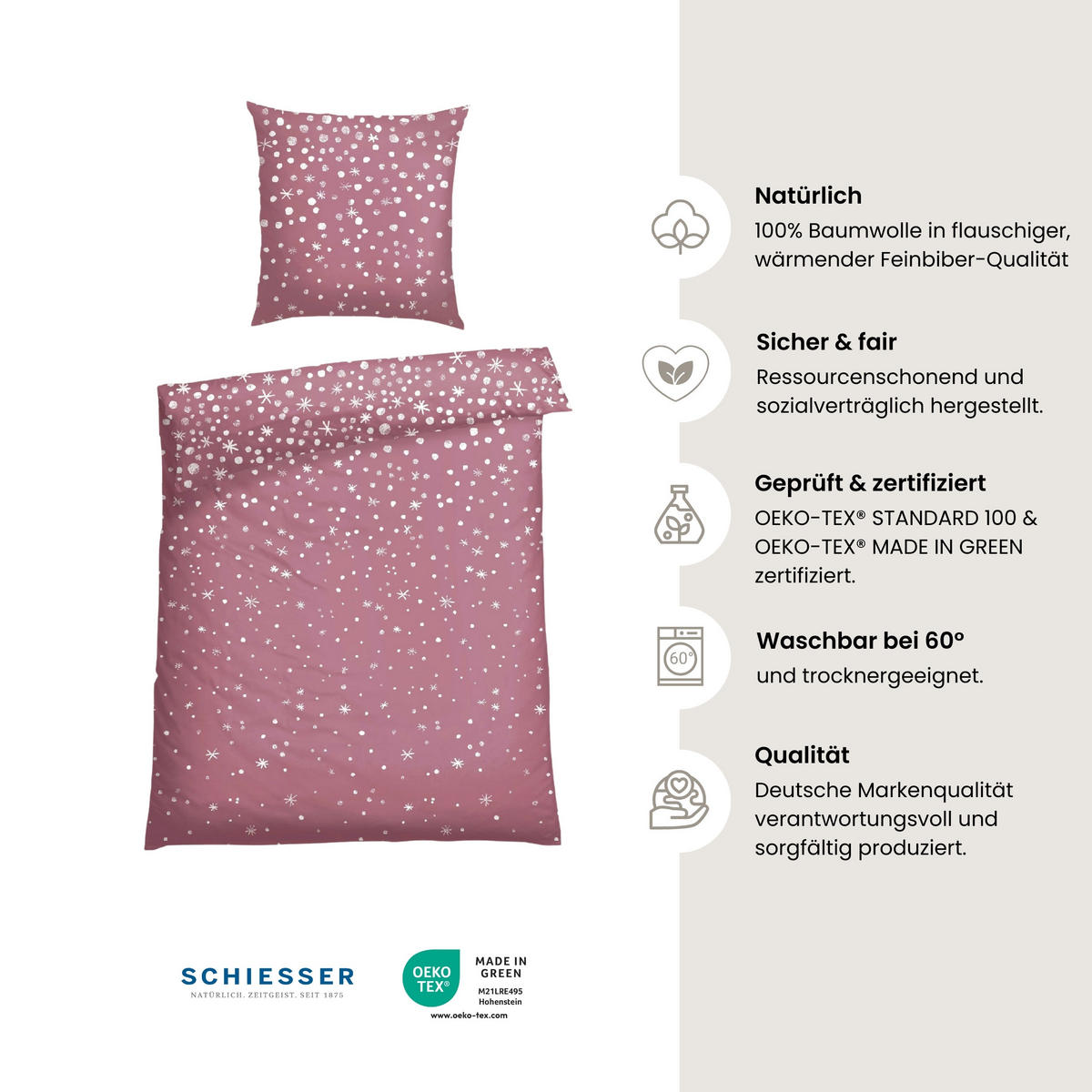 BETTWÄSCHESET Runa - Feinbiber - 2-teilig - 155 x 220 cm - Rosa - Rosa, Textil (155/220cm) - SCHIESSER