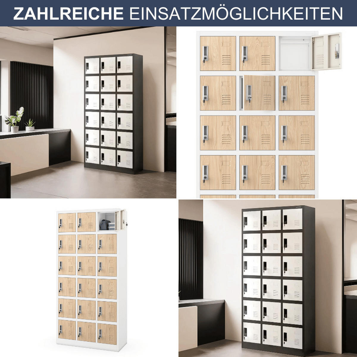 SCHLIESSFACHSCHRANK Spind BERN 18 Fächer185x90x40cm Weiß-Sonoma Eiche - Weiß, Metall (90/185/40cm) - DELUKE