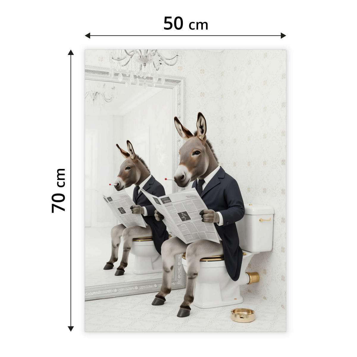 POSTER für Badezimmer WC ESEL im Anzug auf Toilette mit Zeitung Abstraktion 50x70cm - Beige/Schwarz, Papier (50/70/70cm) - Muralo