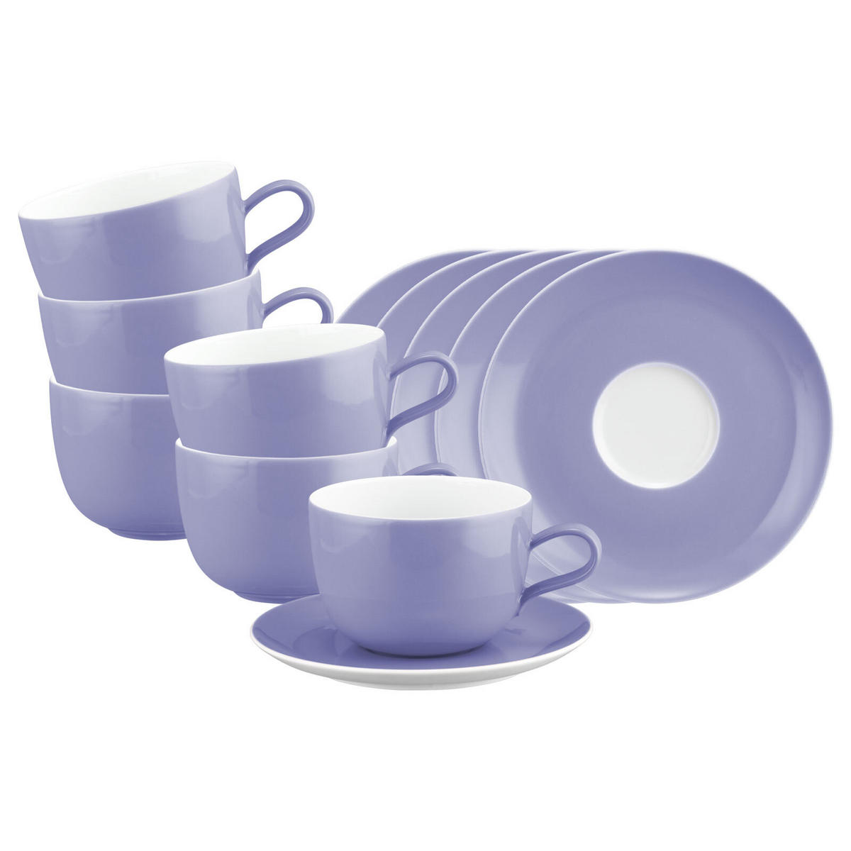 MILCHKAFFEETASSEN MIT UNTERTASSEN Liberty Pure Colors Grape Purple 380 ml 6er Set - Lila, Keramik (0.38L) - Seltmann Weiden