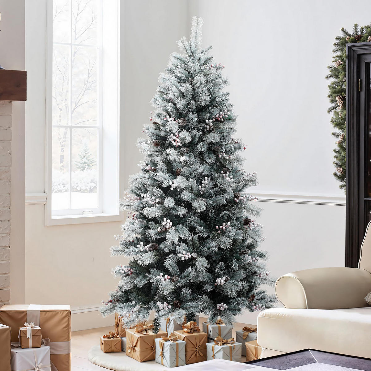 KÜNSTLICHER Weihnachtsbaum 180 cm mit Schnee – Naturgetreu - Grün, Kunststoff/Metall (180cm) - Hometopia