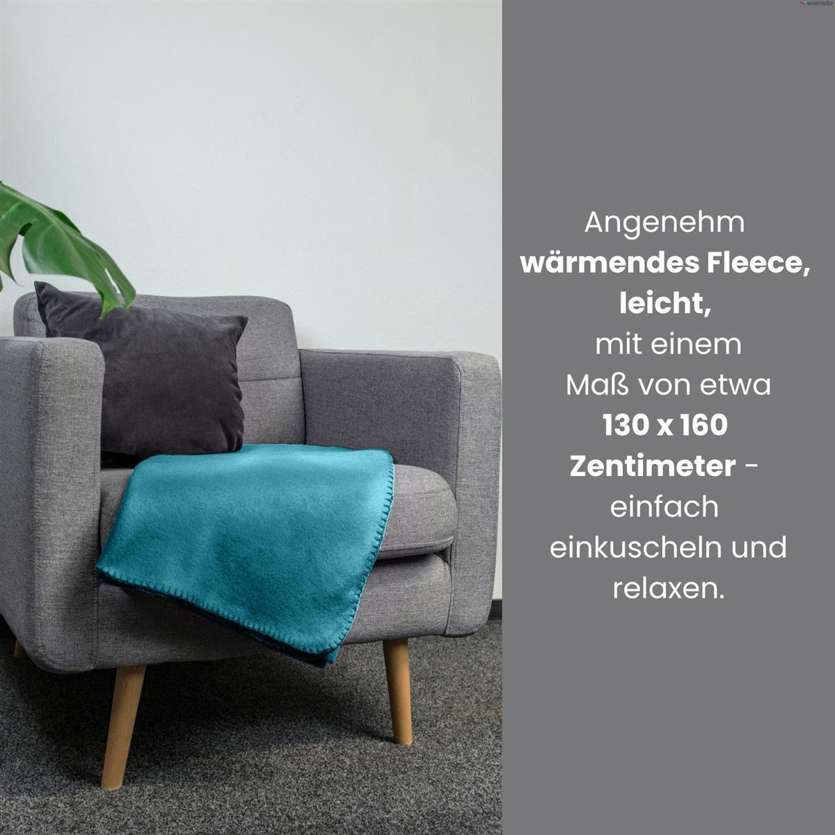 FLEECEDECKE 2er Set türkis 130/160 cm Kettelrand Anti-Pilling - Türkis, Textil (130/160cm) - wometo