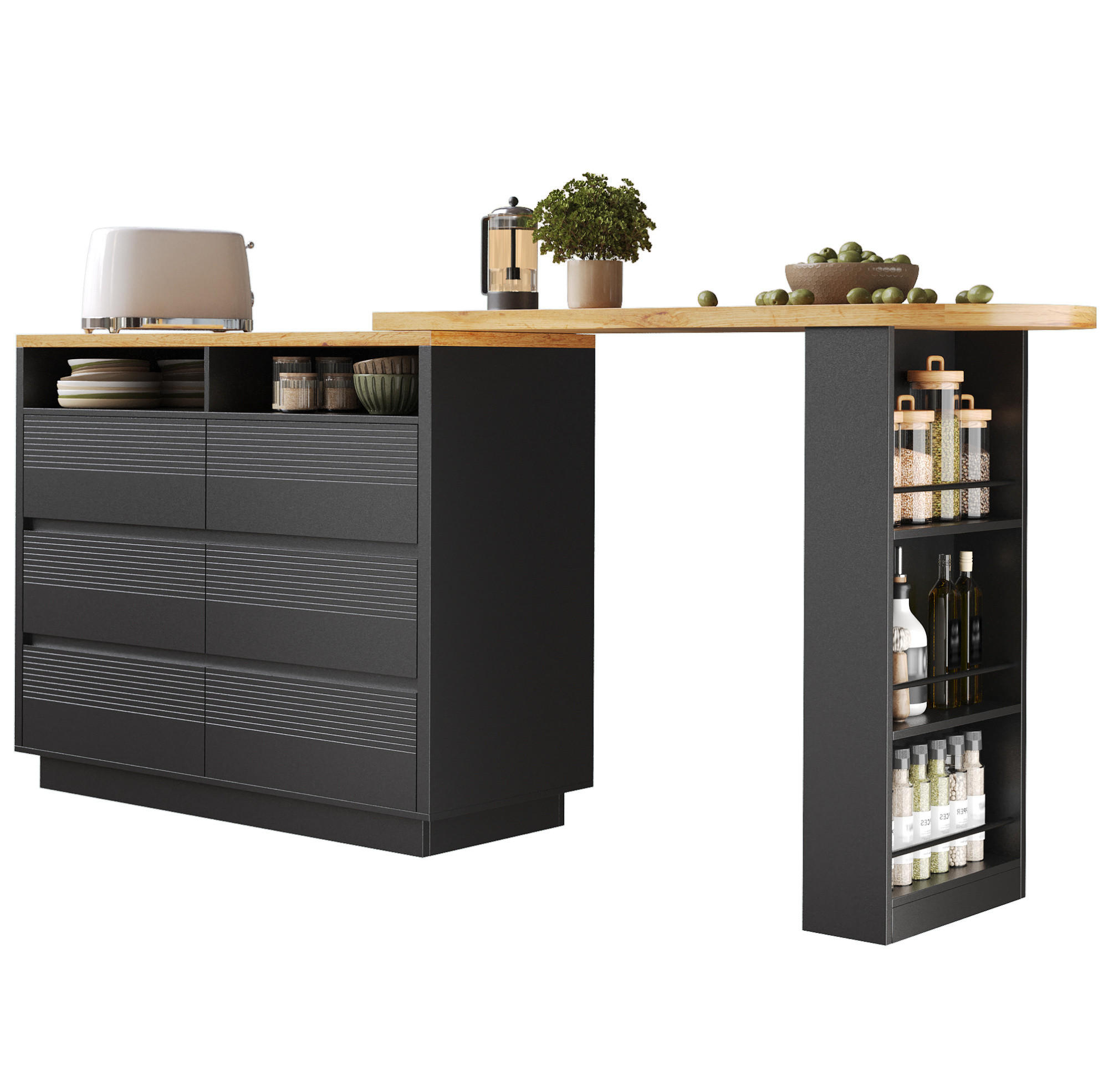 Meubliv Bartisch Schwarz 39x102.3x215 cm