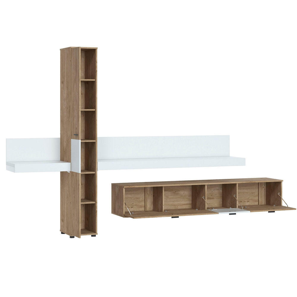 Thumbnail - Feldmann-Wohnen Wohnwand, Eiche, Weiß, Holz, 5 Fächer, Rechteckig, 319x202.5x40 cm, Wohnzimmer, Wohnwände, Wohnwand-Sets