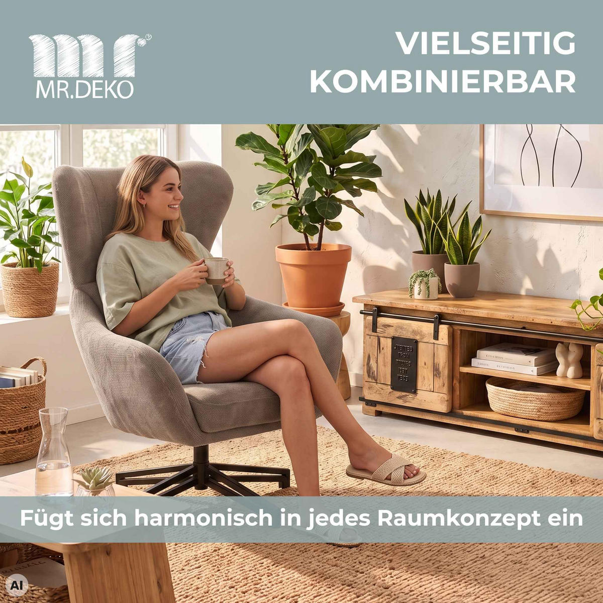 OHRENSESSEL Marconia - Schwarz/Braun, Textil/Metall (75/109/80cm) - Mr. Deko