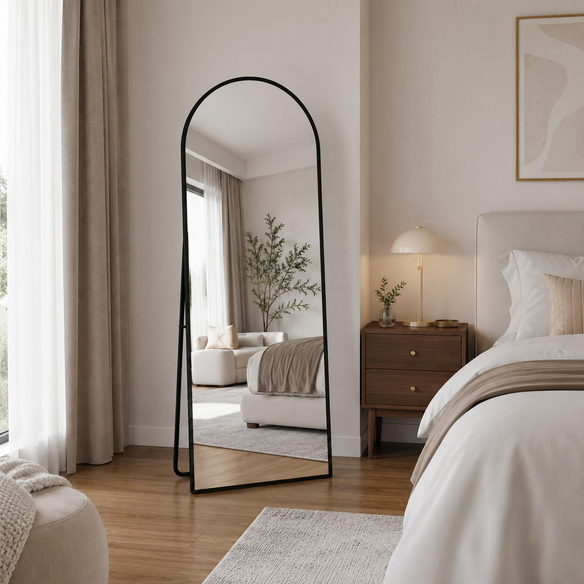 STANDSPIEGEL Bogen 53/162 cm Schwarz, Ganzkörperspiegel mit Ständer, Metallrahmen - Schwarz, Metall (53/162/5cm) - Joyfair