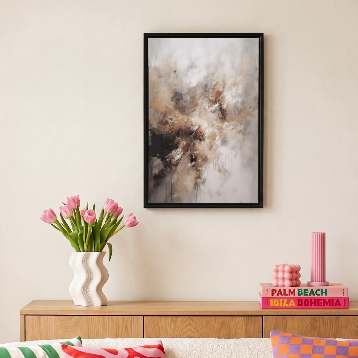 LEINWAND Bilder mit Rahmen - Farbe - Abstrakt - Beige - Kunst - 20x30 - Greige, Textil (20/30cm) - MuchoWow