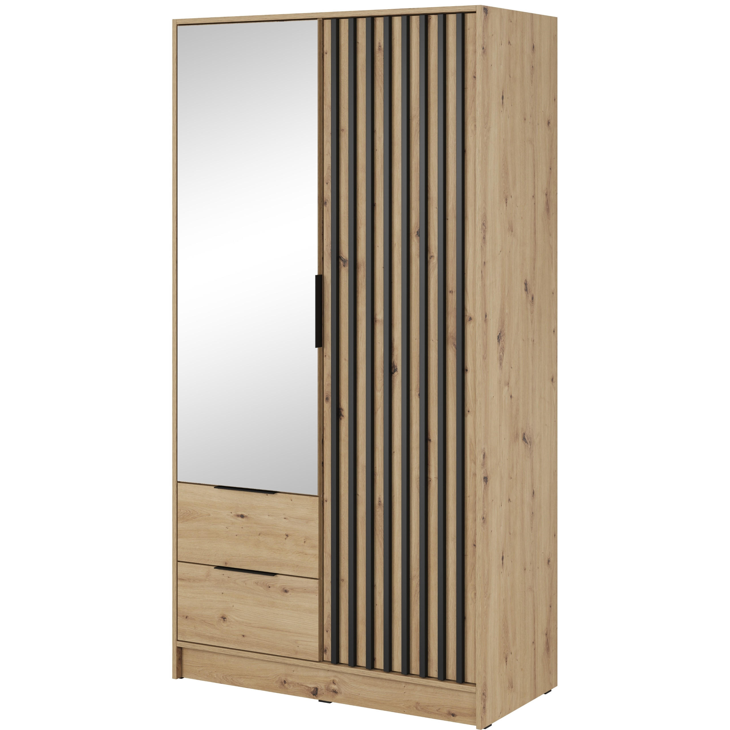DREHTÜRENSCHRANK NELIANA 105/200/51 cm 2-türig mit Spiegel Eiche Artisan - Eiche Artisan, Holzwerkstoff (105/200/51cm) - MASSENO
