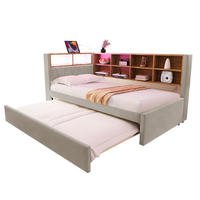 AUSZIEHBETT 90/200 cm mit 90/190 cm Gästebett, Hellgrau, mit LED und Stauraum - Hellgrau, Textil (90/200cm) - Flora Grace