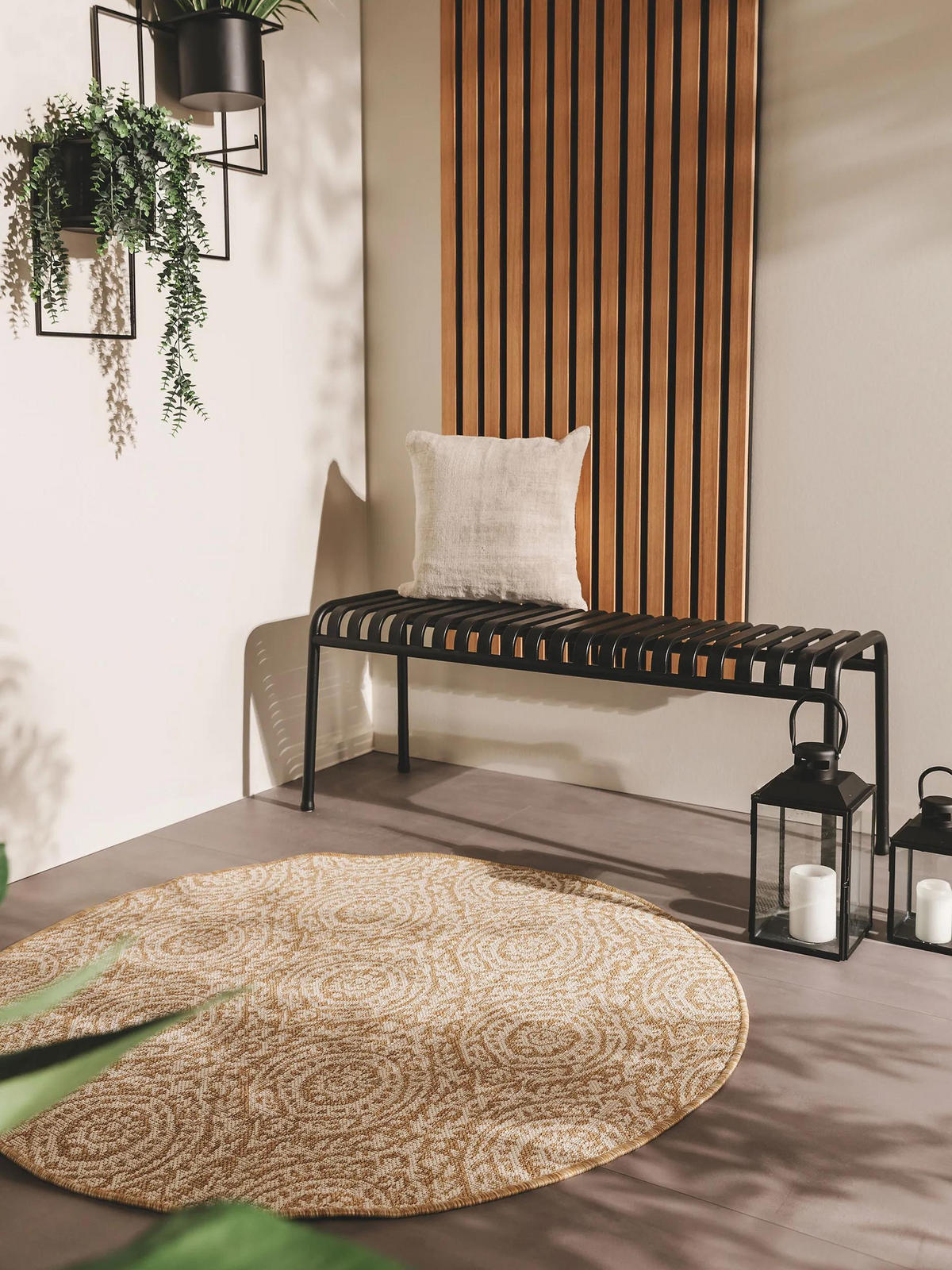 OUTDOORTEPPICH rund Cleo Cream/Beige ø 120 cm rund - Creme, Textil (120/120cm) - benuta Nest
