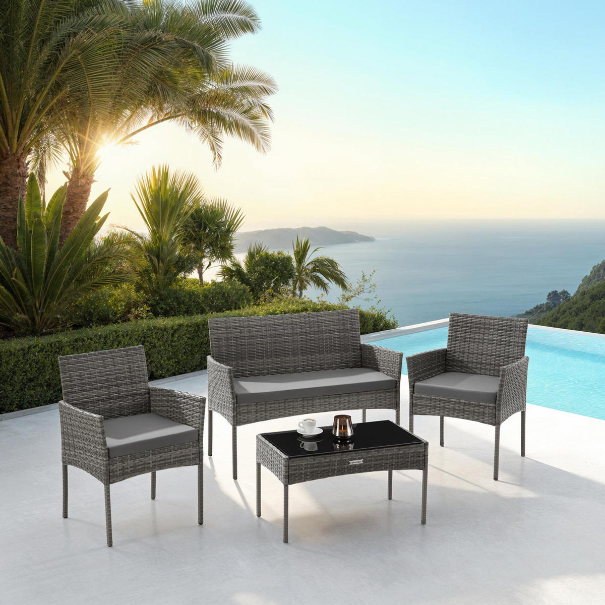RATTAN GARTENSET Palese,Sofa 250 kg, je Sessel 120 kg,grau - Grau, Kunststoff - tectake